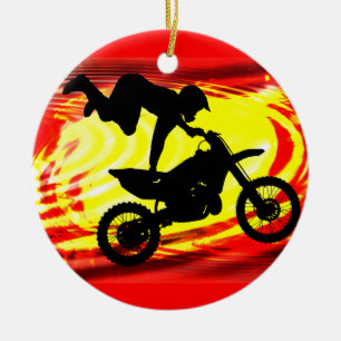 Explosive Motocross Jump Ceramic Ornament