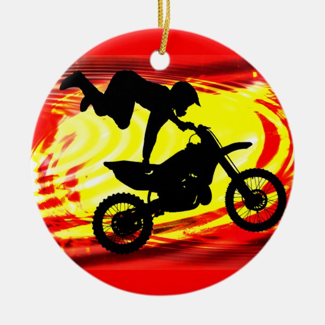 Explosive Motocross Jump Ceramic Ornament (Front)