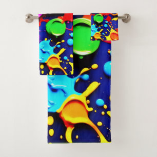 Explosive Neon Colors in Abstract Art Bath Towel Set