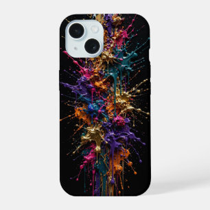 Explosive Paint Splash Column - Gold Teal Magenta iPhone 15 Case