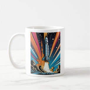 Explosive Retro Rocket Launch Comic Style T Shirt Coffee Mug