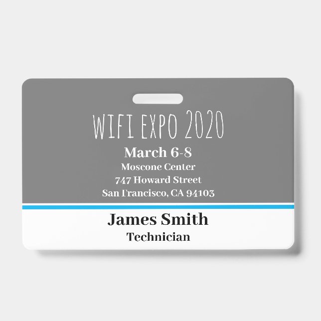 Expo ID Horizontal Gray, White & Blue Badge (Front)