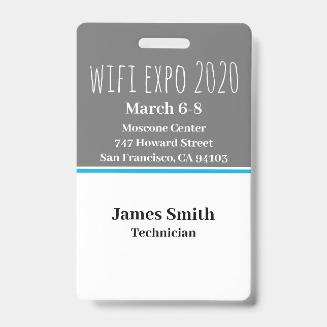 Expo ID Vertical Gray, White & Blue Badge (Front)