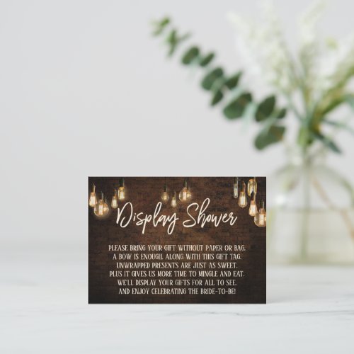 Exposed Bricks Edison Lights Display Bridal Shower Enclosure Card