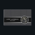 Exposed Gears Mechanical Look Business Card<br><div class="desc">A masculine design featuring a circle of exposed gears over a gray and black mesh pattern. It's a great choice for engineers,  scientists,  mechanics,  inventors,  and technicians of all types. Edit the sample text with your own name,  title,  and company information.</div>