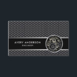 Exposed Gears Mechanical Look Business Card<br><div class="desc">A masculine design featuring a circle of exposed gears over a gray and black mesh pattern. It's a great choice for engineers,  scientists,  mechanics,  inventors,  and technicians of all types. Edit the sample text with your own name,  title,  and company information.</div>