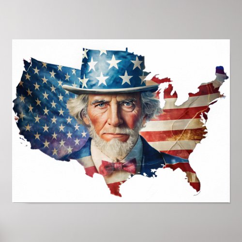 Exposer of American Flag and USA Map Poster