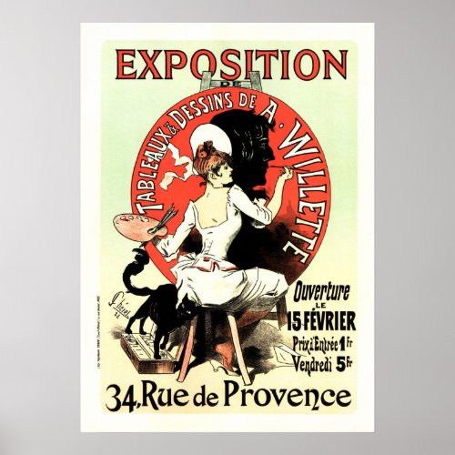 EXPOSITION Painting Ad Jules Cheret Vintage French Poster