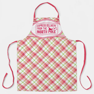 Express delivery North Pole Christmas theme plaid Apron