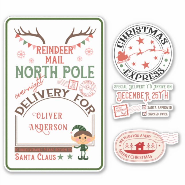Express delivery North Pole Santa Mail gifts water Sticker (Front)