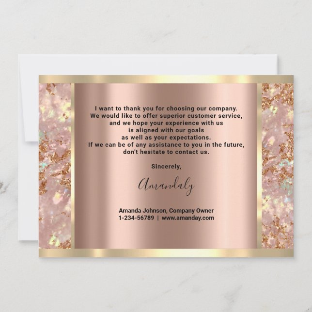 Express Gratitude with Elegance: Rose Gold Marble  Invitation (Back)