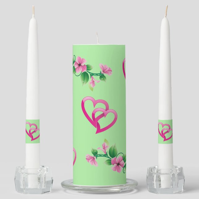 Express Yourself Floral Joined Hearts Wedding Unit Unity Candle Set (Front)