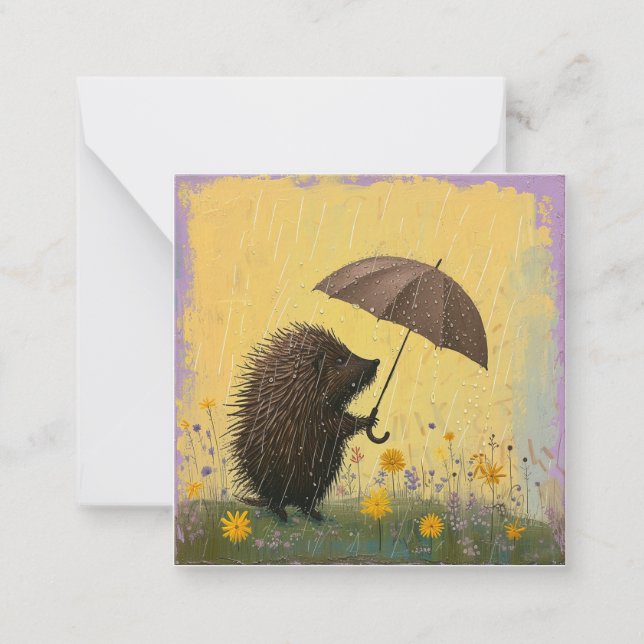 Express Yourself in the Rain: Minimalist Porcupine Note Card (Front)