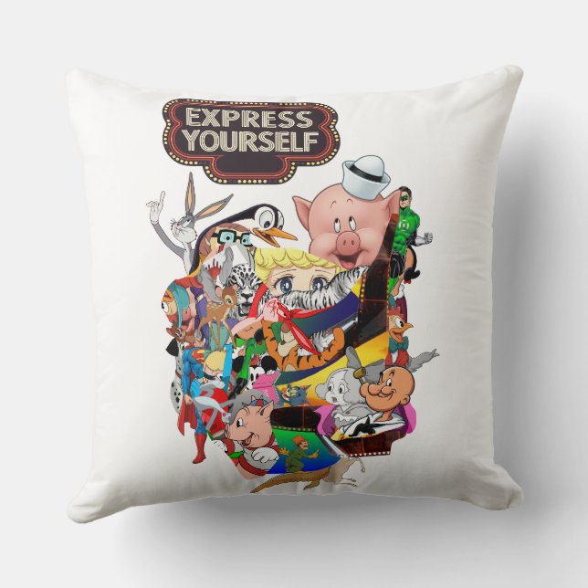Express Yourself Retro Cartoon Collage Decorative  Throw Pillow (Back)