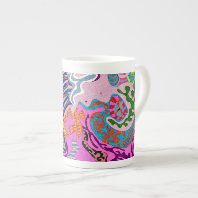 "Expression Fantastic" Abstract Art Bone China Mug (Front Right)