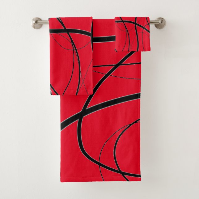 Expression in Red and Black Bath Towel Set (Insitu)