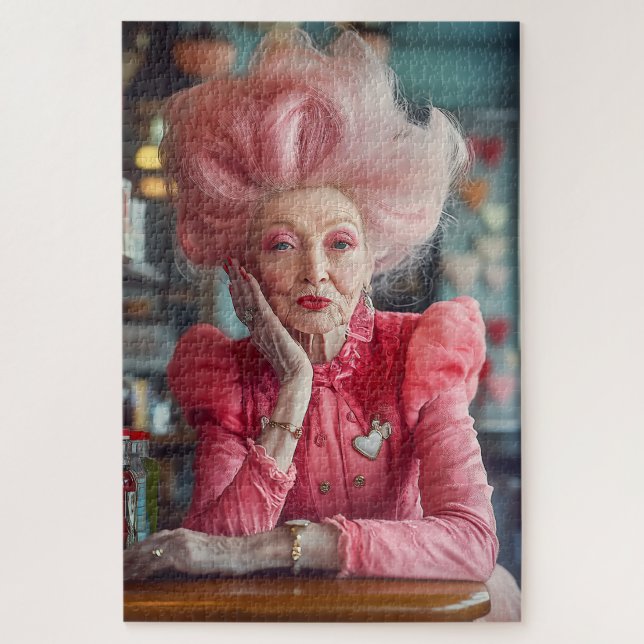 Expression of Love Kiss of Timeless Grace in Pink Jigsaw Puzzle (Vertical)