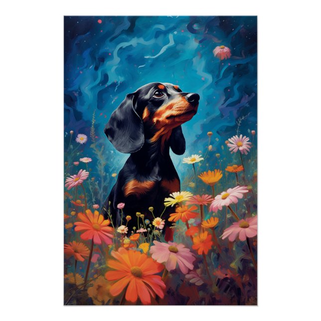 Expressionism Dachshund Exploring A Meadow Poster (Front)