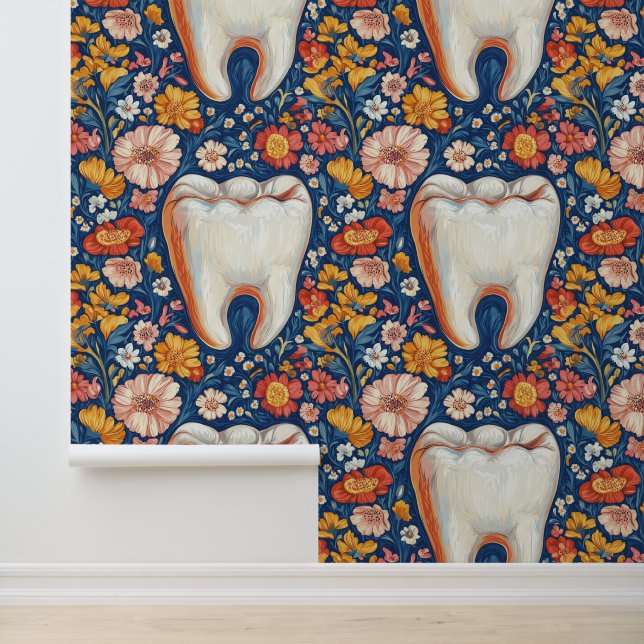 Expressionism Flowered Tooth Dental Clinic Decor Wallpaper (Application)