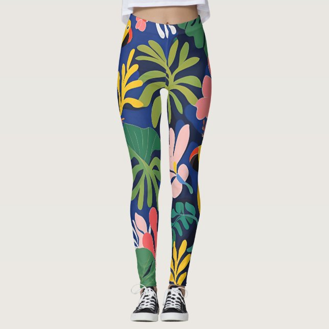 Expressionism Parrots Tropical Plants Art  Leggings (Front)