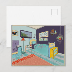 Expressionist art blue bedroom postcard