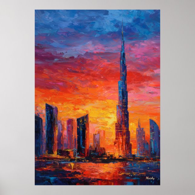 Expressionist Dubai Skyline Vibrant Modern City Poster (Front)