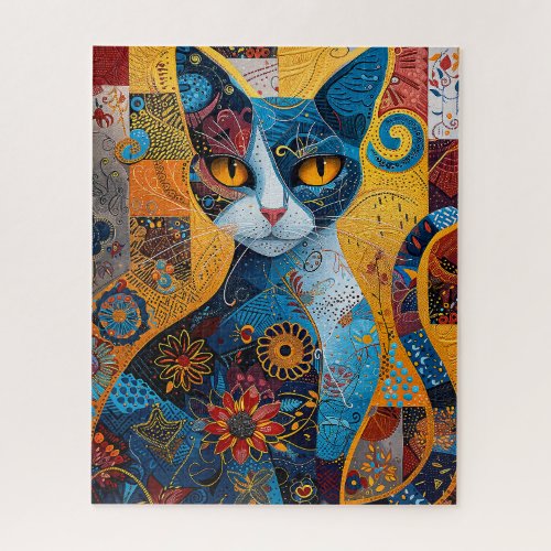 Expressionist Elegance Colorful Cat Canvas Jigsaw Puzzle