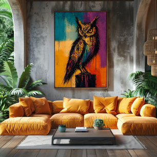 Expressionist Owl in Color Fields Abstract Poster