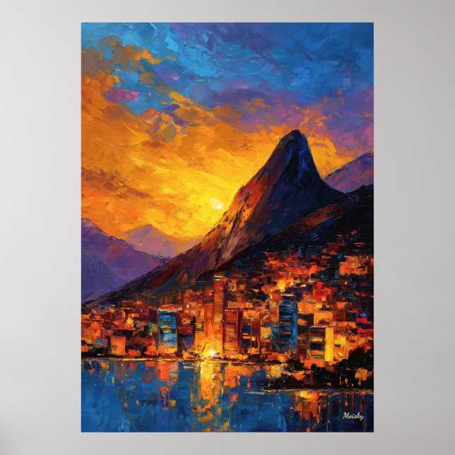 Expressionist Rio de Janeiro Skyline Golden Sunset Poster (Front)