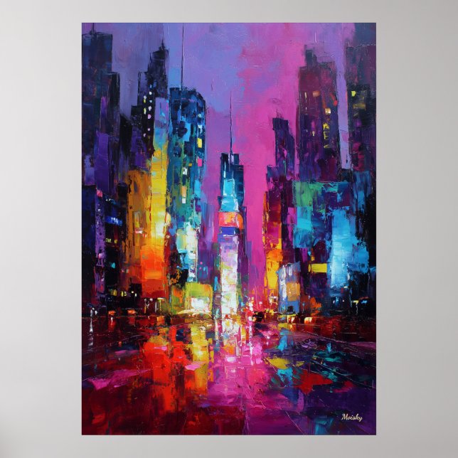 Expressionist Tokyo Skyline Neon Night Cityscape Poster (Front)