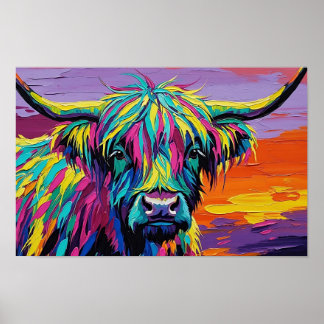 Expressionist Vibrant Colorful Cow Poster