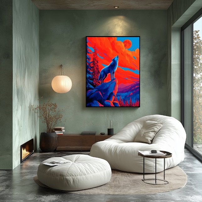 Expressionist Wolf Under Crimson Moon Wall Art (Creator Uploaded)