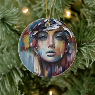 Expressionist Woman Oil Art Ceramic Ornament