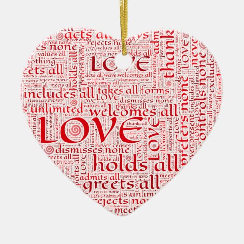 Expressions of unconditional love in word art ceramic ornament