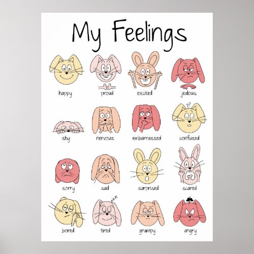 Expressions Print Emotions Print Feelings Pink Poster