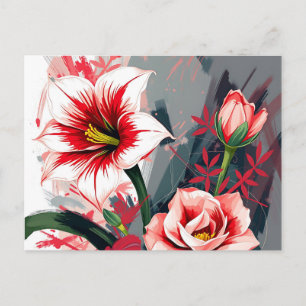 Expressive Abstract Art of Amaryllis and Camellia  Postcard