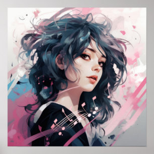 Expressive Anime Music Portrait Poster