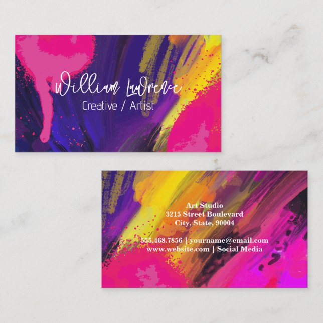 Expressive Art | Paint Brush Stroke and Spatter Business Card (Front/Back)