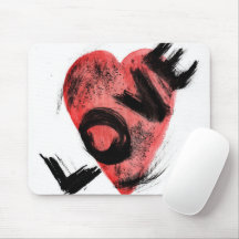 Expressive Brush Stroke Red Heart LOVE Mouse Pad