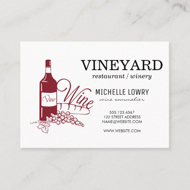 Expressive Brushed Texture Vino Wine Business Card (Front)