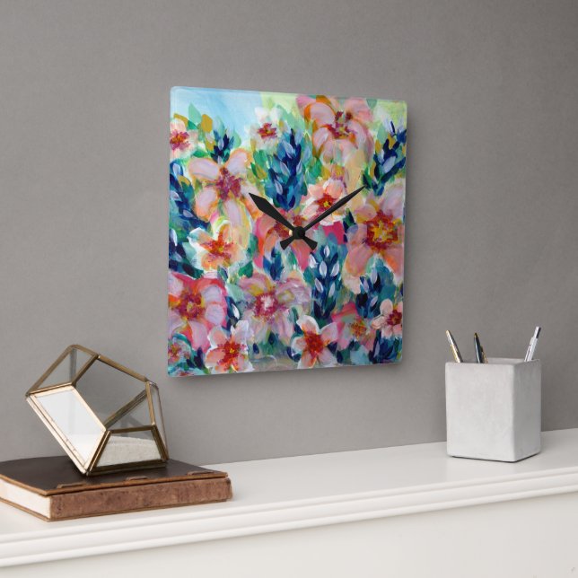 Expressive Colorful Floral Clock Fully Customizabl (Office)