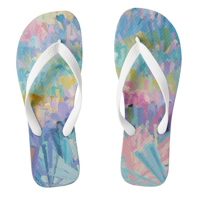 Expressive Colorful Foliage Flip Flops (Footbed)