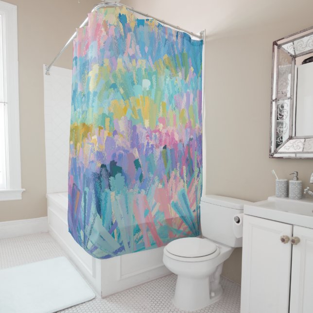 Expressive Colorful Foliage Shower Curtain (In Situ)