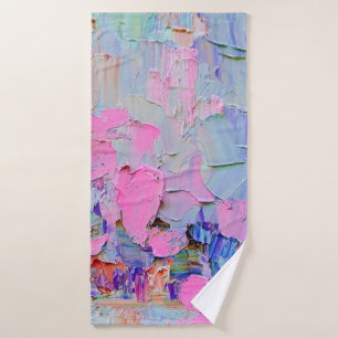 Expressive embossed paint on canvas, created using bath towel