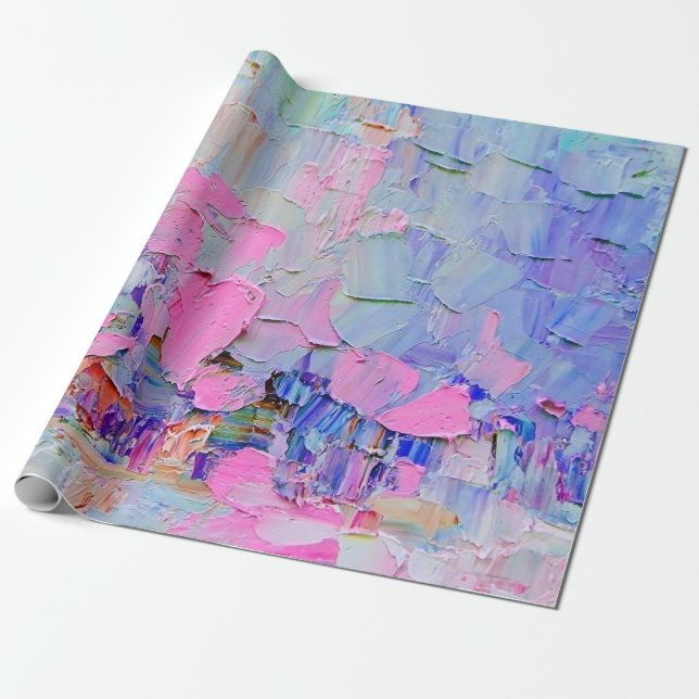Expressive embossed paint on canvas, created using wrapping paper (Unrolled)