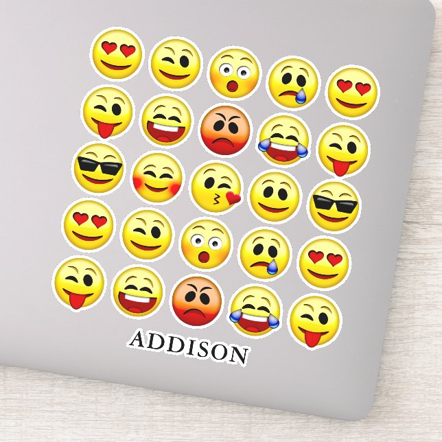 Expressive Emoji Face Collection Custom Name 8" Sticker (Detail)