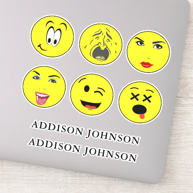 Expressive Emoji Faces Funny 6 Faces Add Name 8" Sticker (Detail)