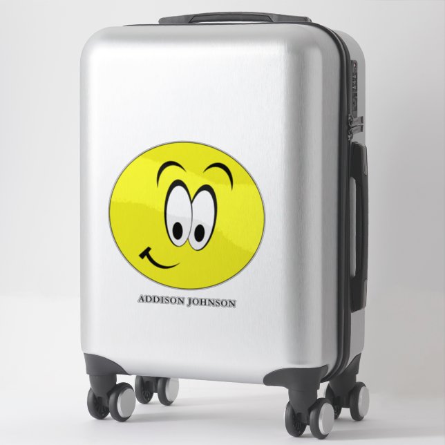 Expressive Emoji Smiling Yellow Face Add Name 14" Sticker (Suitcase)