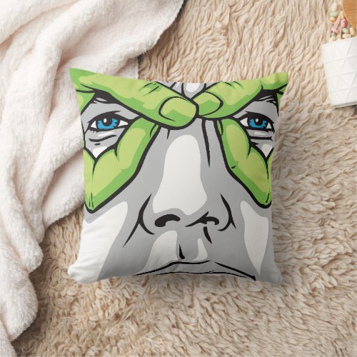 Expressive Faces Green Hand and Colored Eyes Throw Pillow