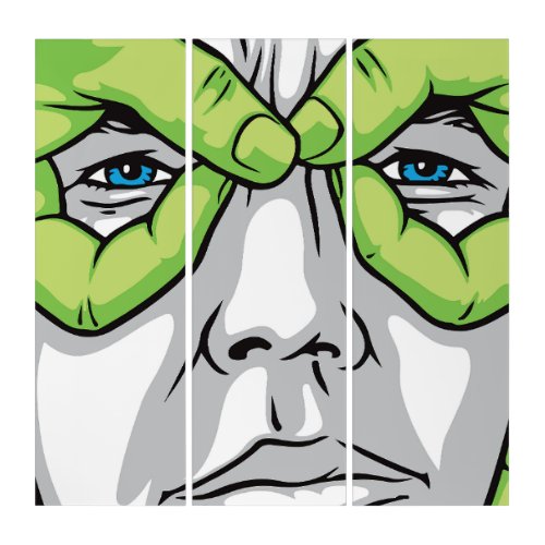 Expressive Faces Green Hand and Colored Eyes Triptych